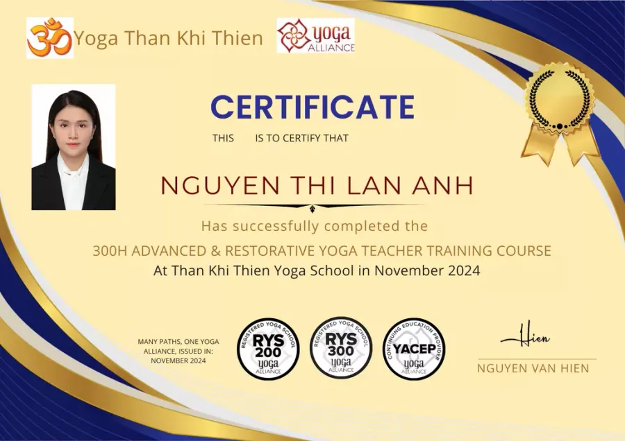 Chứng chỉ 500 giờ yoga trị liệu và phục hồi